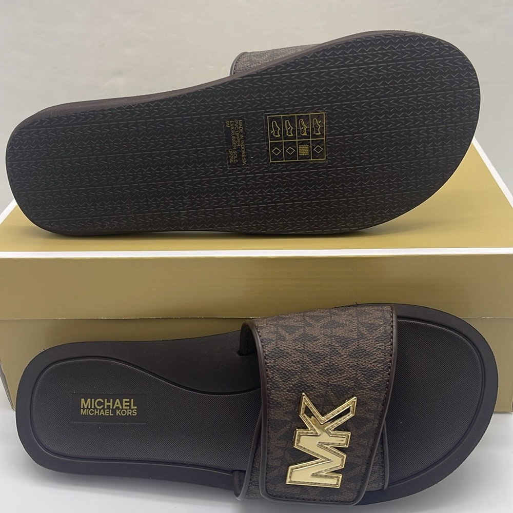 MICHAEL KORS Palmer Signature Logo Slide Sandal
Brown 
NWT - Picture 4 of 16